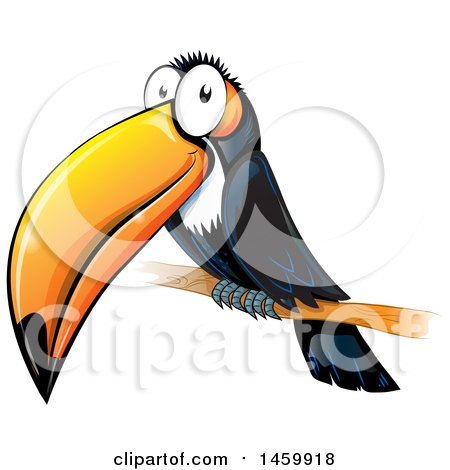 Clipart of a Cartoon Happy Perched Toucan Bird - Royalty Free Vector Illustration by Domenico Condello