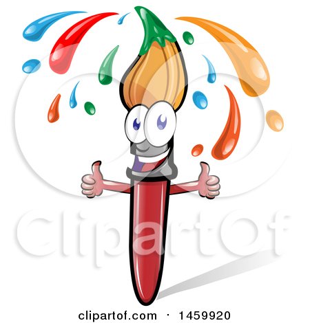 Clipart of a Cartoon Art Paintbrush Mascot Giving Two Thumbs Up, with Drips - Royalty Free Vector Illustration by Domenico Condello