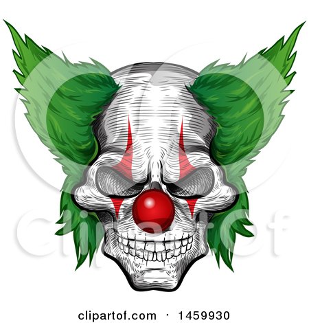 Clipart of a Sketched Evil Clown Face with a Red Nose and Green Hair - Royalty Free Vector Illustration by Domenico Condello