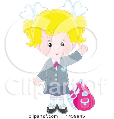 Clipart of a Blond Caucasian School Girl Waving - Royalty Free Vector Illustration by Alex Bannykh