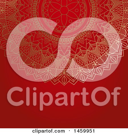 Clipart of a Gold Mandala Design on Red - Royalty Free Vector Illustration by KJ Pargeter