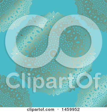 Clipart of a Golden Mandala Pattern on Blue - Royalty Free Vector Illustration by KJ Pargeter