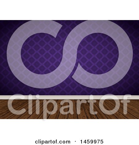 Clipart of a Background of a Purple Damask Wallpaper and Wood Floor - Royalty Free Illustration by KJ Pargeter