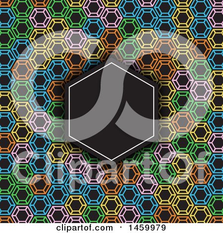 Clipart of a Blank Frame over a Colorful Geometric Pattern on Black - Royalty Free Vector Illustration by KJ Pargeter
