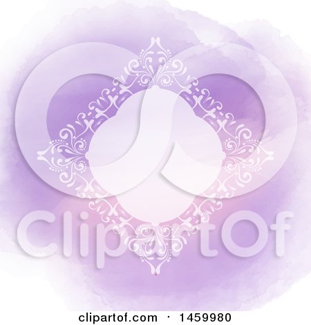 Clipart of a White Diamond Shaped Frame over Purple Watercolor - Royalty Free Vector Illustration by KJ Pargeter