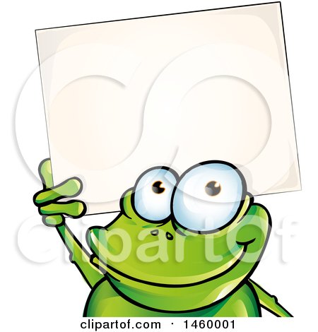 Clipart of a Cartoon Frog Holding up a Blank Sign - Royalty Free Vector Illustration by Domenico Condello