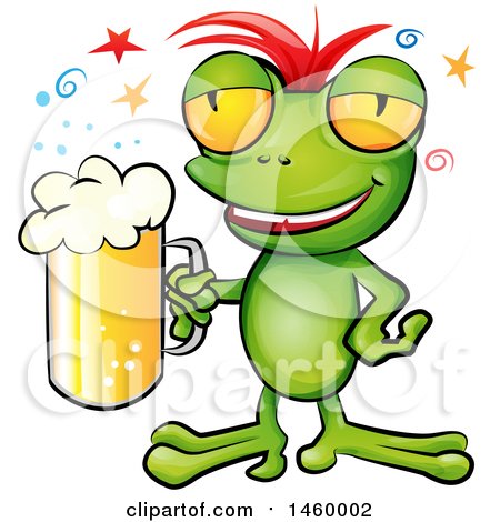 Clipart of a Drunk Frog Holding a Beer Mug - Royalty Free Vector Illustration by Domenico Condello