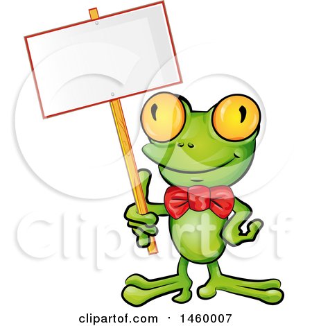 Clipart of a Happy Frog Wearing a Bowtie and Holding a Blank Sign - Royalty Free Vector Illustration by Domenico Condello