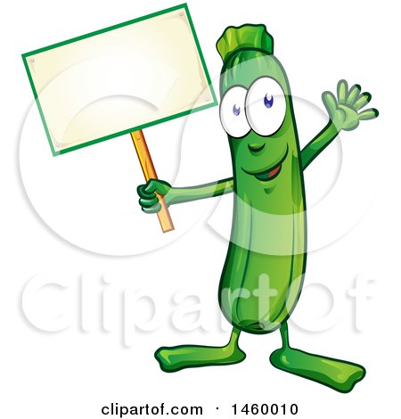 Clipart of a Green Zucchini Mascot Holding a Blank Sign - Royalty Free Vector Illustration by Domenico Condello