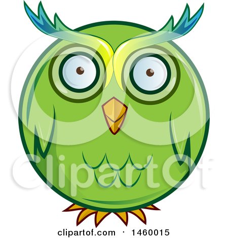 Clipart of a Cartoon Chubby Round Green Owl - Royalty Free Vector Illustration by Domenico Condello