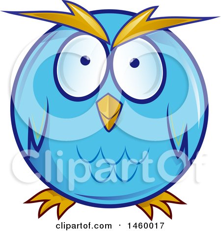 Clipart of a Cartoon Chubby Round Blue Owl - Royalty Free Vector Illustration by Domenico Condello