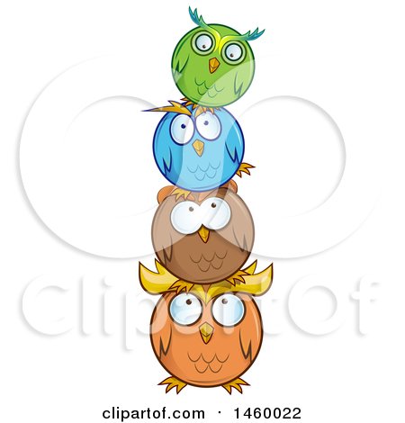 Clipart of a Cartoon Stack of Round Owls - Royalty Free Vector Illustration by Domenico Condello
