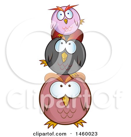 Clipart of a Cartoon Stack of Round Owls - Royalty Free Vector Illustration by Domenico Condello