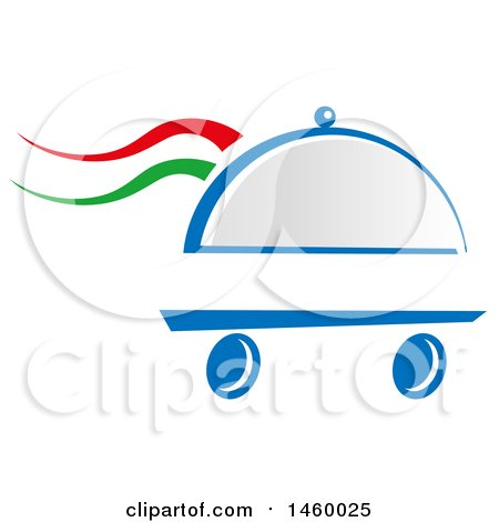 Clipart of a Wheeled Cloche Platter with Italian Themed Steam - Royalty Free Vector Illustration by Domenico Condello