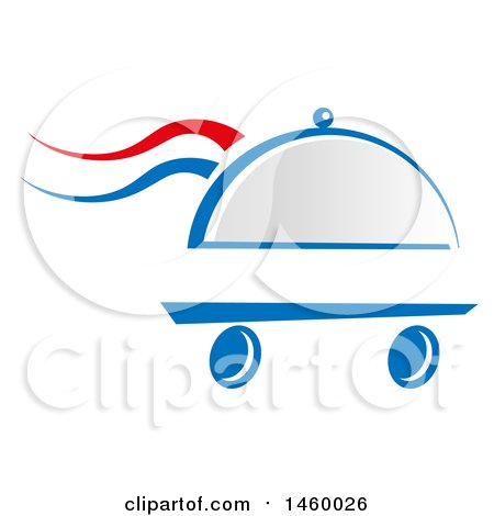 Clipart of a Wheeled Cloche Platter with French Themed Steam - Royalty Free Vector Illustration by Domenico Condello