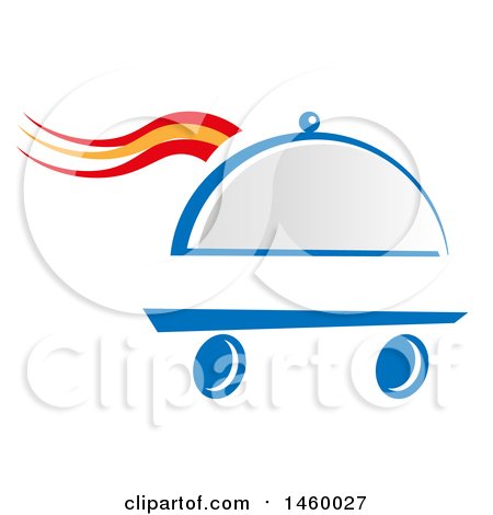 Clipart of a Wheeled Cloche Platter with Spanish Themed Steam - Royalty Free Vector Illustration by Domenico Condello
