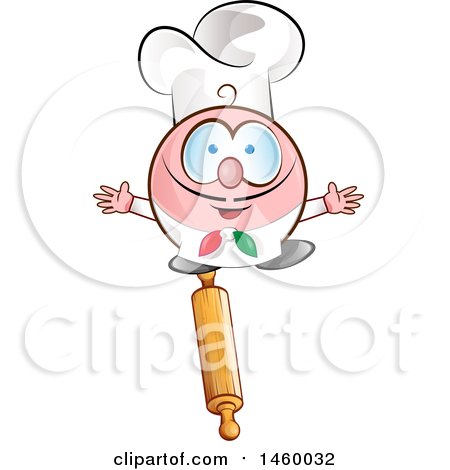 Clipart of a Cartoon Italian Chef Balancing on a Rolling Pin - Royalty Free Vector Illustration by Domenico Condello