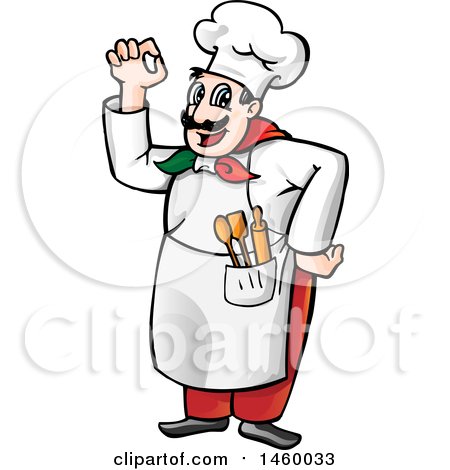 Clipart of a Cartoon Italian Chef Gesturing Perfect or Okay - Royalty Free Vector Illustration by Domenico Condello