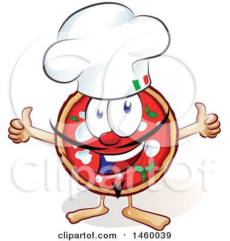 Clipart of a Cartoon Happy Italian Chef Pizza Mascot Giving Two Thumbs up - Royalty Free Vector Illustration by Domenico Condello