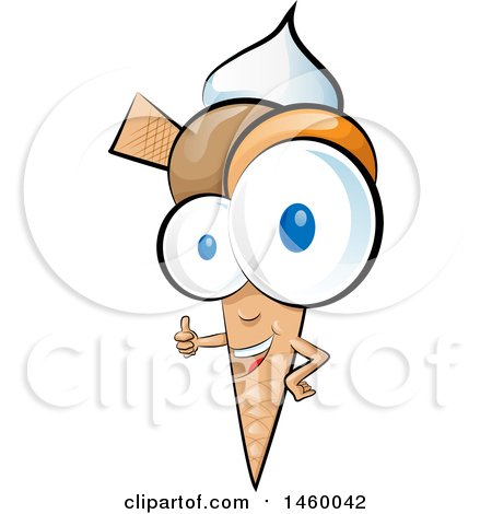 Clipart of a Waffle Ice Cream Cone Mascot Giving a Thumb up - Royalty Free Vector Illustration by Domenico Condello