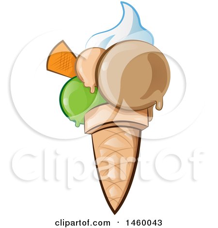 Clipart of a Dripping Waffle Ice Cream Cone - Royalty Free Vector Illustration by Domenico Condello