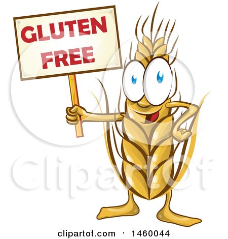 Clipart of a Wheat Mascot Holding a Gluten Free Sign - Royalty Free Vector Illustration by Domenico Condello