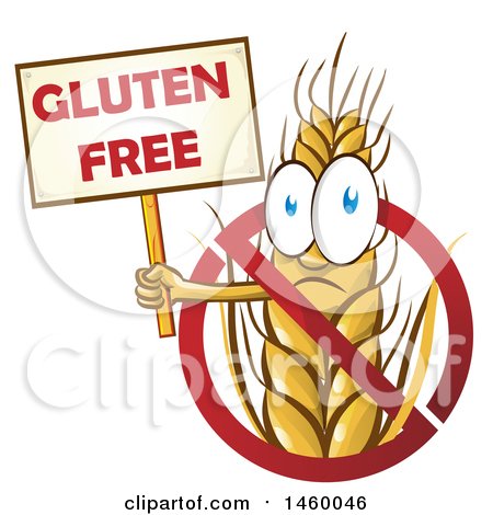 Clipart of a Wheat Mascot Holding a Gluten Free Sign in a Prohibited Symbol - Royalty Free Vector Illustration by Domenico Condello