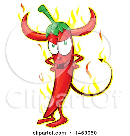 Clipart of a Spicy Red Chile Pepper Devil Mascot - Royalty Free Vector Illustration by Domenico Condello
