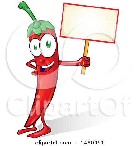 Clipart of a Spicy Red Chile Pepper Devil Mascot Holding a Blank Sign - Royalty Free Vector Illustration by Domenico Condello