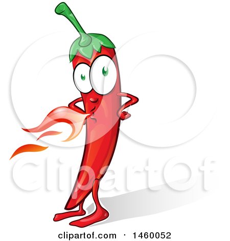 Clipart of a Spicy Red Chile Pepper Mascot Breathing Fire - Royalty Free Vector Illustration by Domenico Condello