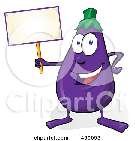 Clipart of a Cartoon Eggplant Mascot Holding a Blank Sign - Royalty Free Vector Illustration by Domenico Condello