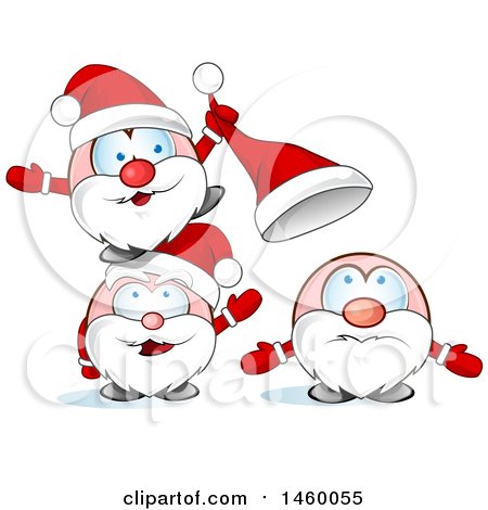 Clipart of a Group of Christmas Santas Playing with a Hat - Royalty Free Vector Illustration by Domenico Condello
