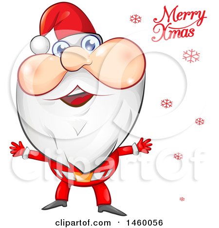Clipart of a Santa Claus with Red Snowflakes and Merry Xmas Text - Royalty Free Vector Illustration by Domenico Condello