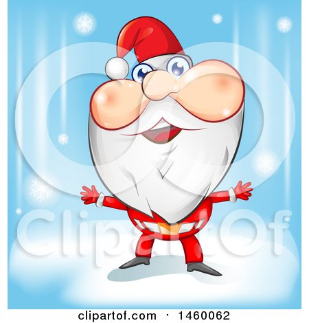 Clipart of a Welcoming Christmas Santa Claus over a Blue Background - Royalty Free Vector Illustration by Domenico Condello