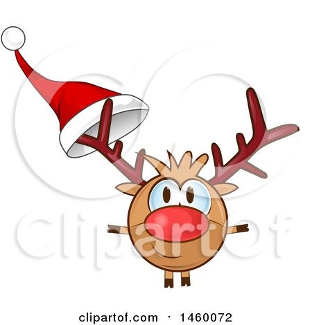 Clipart of a Christmas Reindeer with a Santa Hat on His Antler - Royalty Free Vector Illustration by Domenico Condello
