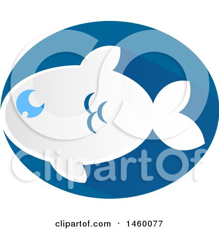 Clipart of a White Fish in a Blue Oval - Royalty Free Vector Illustration by Domenico Condello