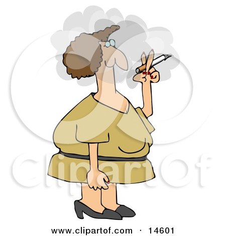 Woman In A Yellow Dress, Standing Outside In A Cloud And Smoking A Cigarette On Her Break Clipart Illustration by djart