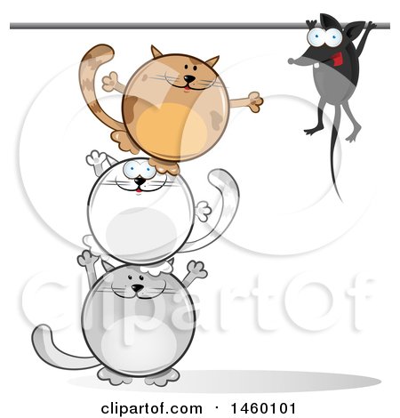 Clipart of a Cartoon Tower of Cats Trying to Get a Mouse - Royalty Free Vector Illustration by Domenico Condello