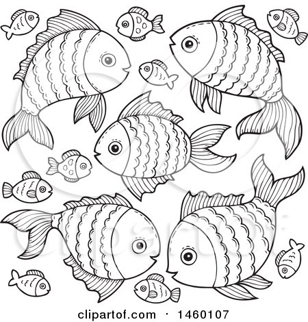 Clipart of Black and White Fish - Royalty Free Vector Illustration by visekart
