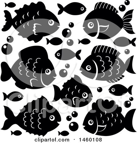 Clipart of Black and White Fish - Royalty Free Vector Illustration by visekart