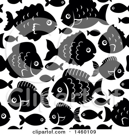 Clipart of a Seamless Background of Black and White Fish - Royalty Free Vector Illustration by visekart