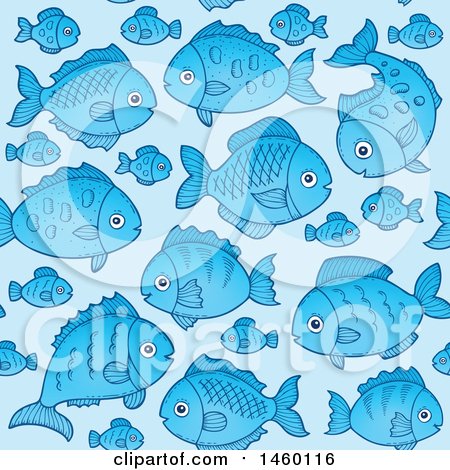 Clipart of a Seamless Background of Blue Fish - Royalty Free Vector Illustration by visekart