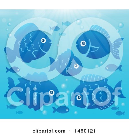 Clipart of a Background of Blue Fish - Royalty Free Vector Illustration by visekart