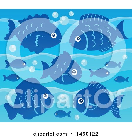 Clipart of a Background of Blue Fish - Royalty Free Vector Illustration by visekart