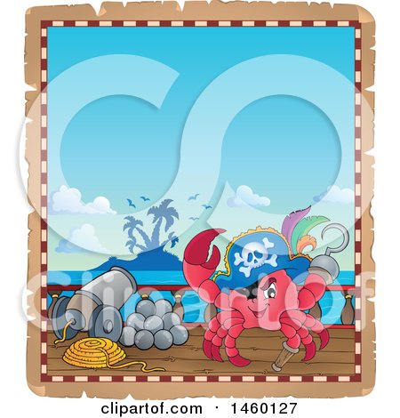 Clipart of a Parchment Border of a Pirate Crab - Royalty Free Vector Illustration by visekart