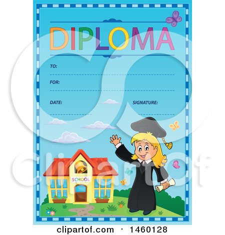 Clipart of a Diploma Template with a Graduate Girl - Royalty Free Vector Illustration by visekart