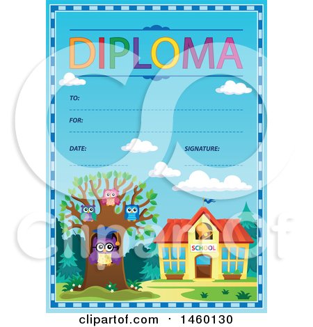 Clipart of a Diploma Template with Owls - Royalty Free Vector Illustration by visekart