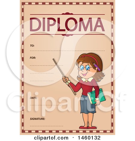 Clipart of a Diploma Template with a Female Teacher - Royalty Free Vector Illustration by visekart