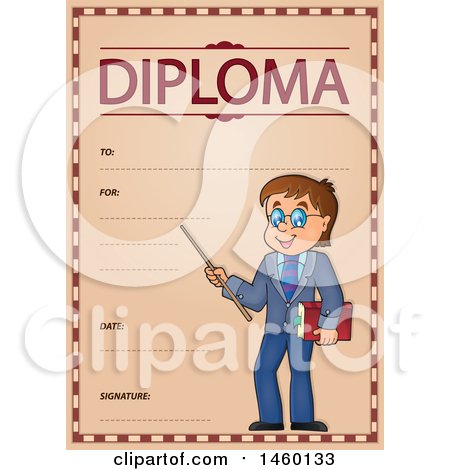 Clipart of a Diploma Template with a Male Teacher - Royalty Free Vector Illustration by visekart