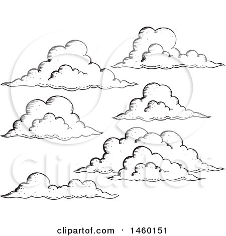 Clipart of Black and White Sketched Clouds - Royalty Free Vector Illustration by visekart